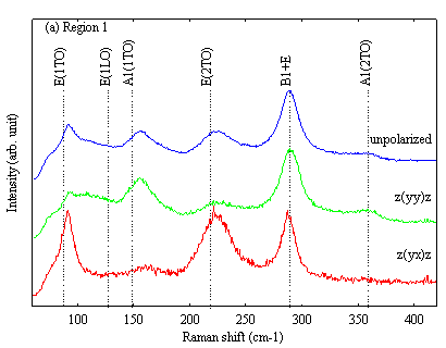 図2:Region 1及び2の偏光ラマンスペクトル