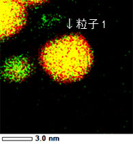 図2:PtRu触媒粒子のEDSマッピングおよびEDSマッピングより求めた触媒粒子の組成